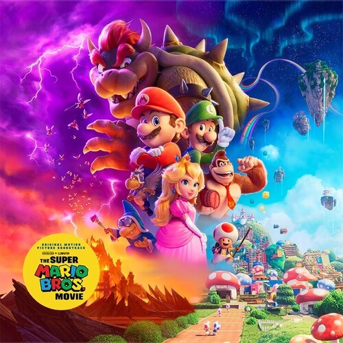 Soundtrack LP featuring characters from The Super Mario Bros Movie in vibrant colors and whimsical setting.
