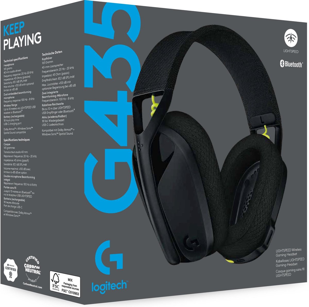 Logitech G435 Lightspeed Wireless Gaming Headset Black & Neon Yellow for PS5, PS4, PC & Mac