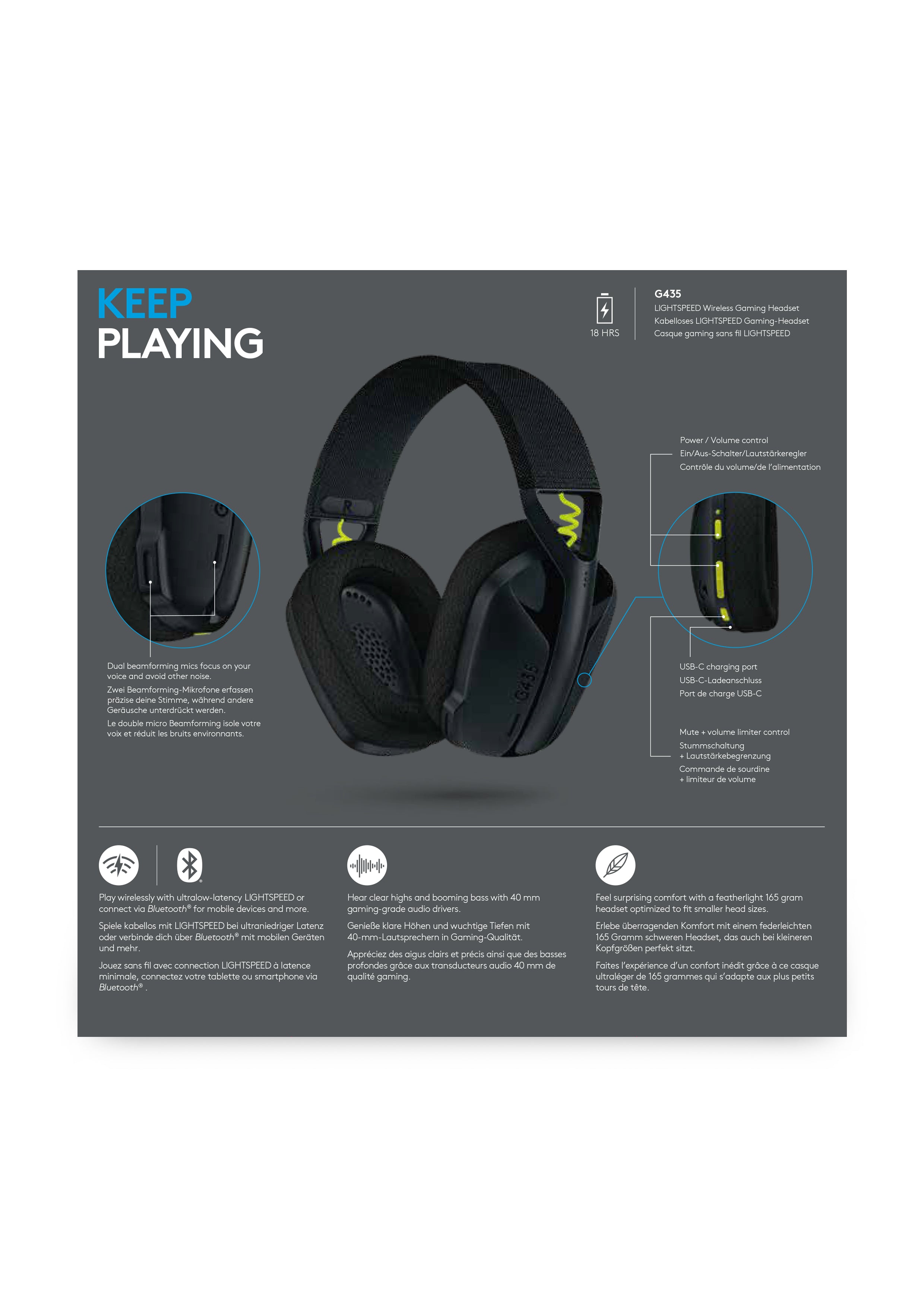 Logitech G435 Lightspeed Wireless Gaming Headset Black & Neon Yellow for PS5, PS4, PC & Mac