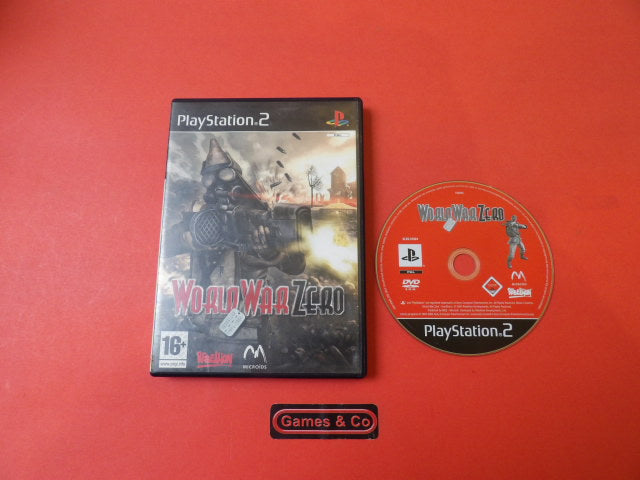 World War Zero IronStorm Playstation 2 game disc and cover displayed on a red background.