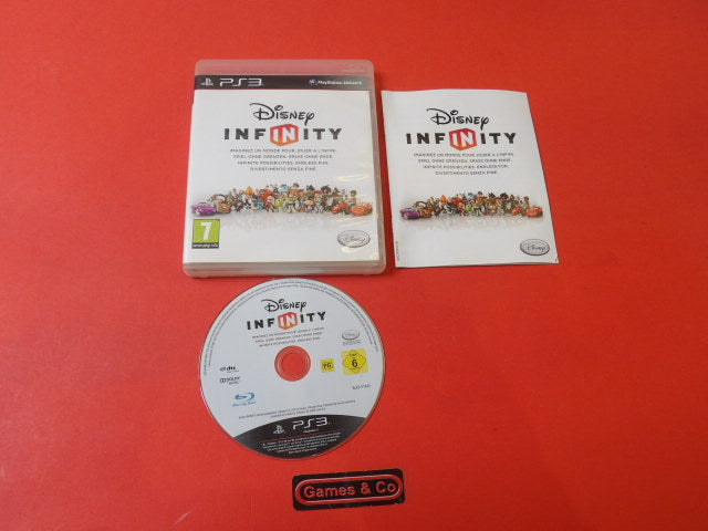 Disney Infinity Playstation 3 game disc and case on red background, in excellent condition.