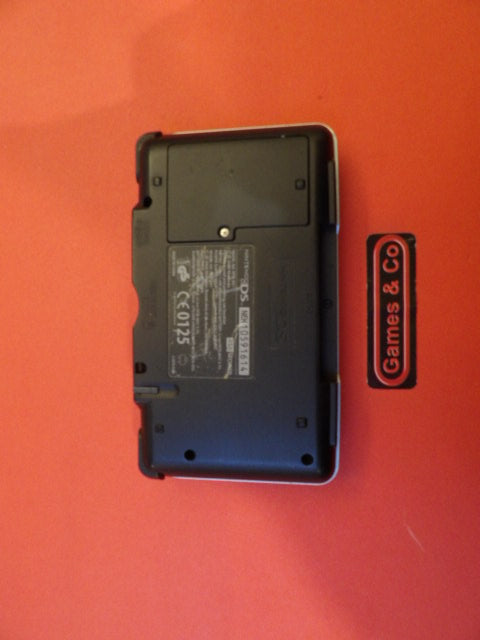 Nintendo DS console with charger - back view, showing charging port and branding, perfect condition.