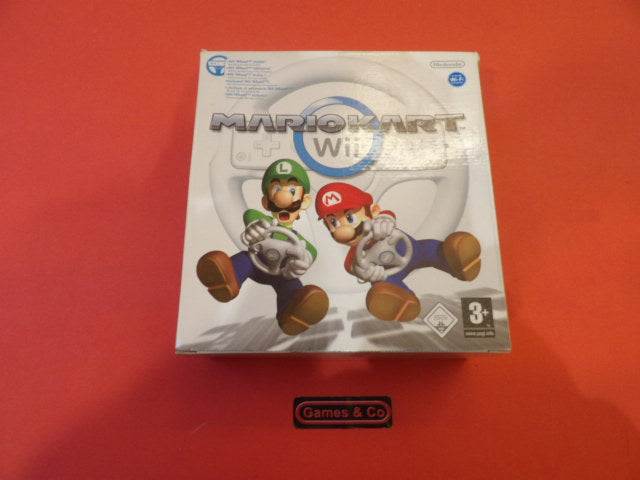 Nintendo WII steering wheel with Mario Kart in original box featuring Mario and Luigi.