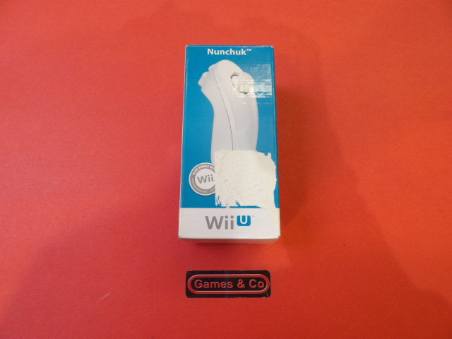 Nintendo Wii U nunchuck controller box packaging with logo on red background.