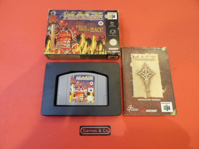 Mace The Dark Age Nintendo 64 game cartridge with box and instruction booklet.