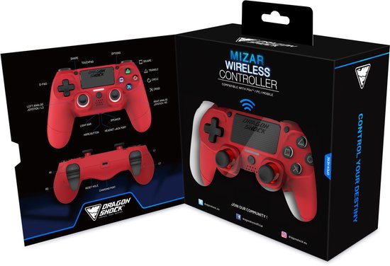 DragonShock - MIZAR BT - Draadloze Controller ROOD - Geschikt voor PS4, PC en Mobile