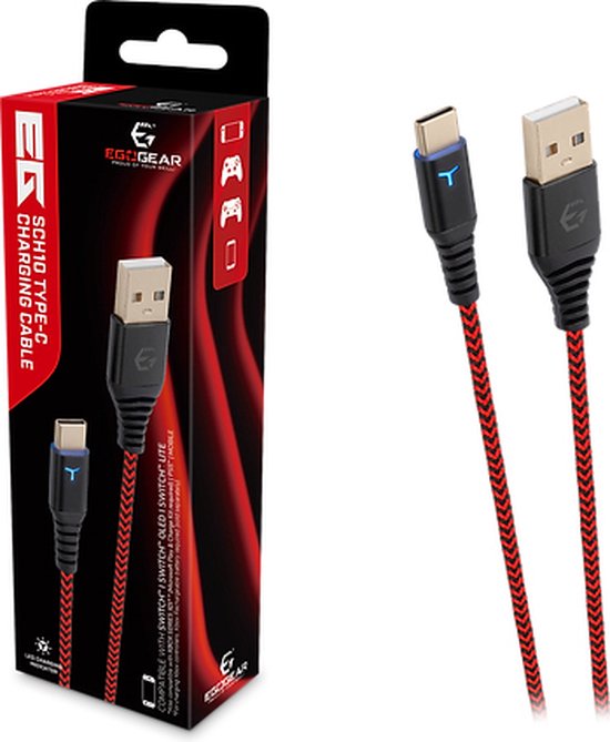 EgoGear - USB-C 3m Gevlochten Oplaadkabel Rood en Zwart - Geschikt voor Switch - PS5 - Xbox Series X - S - Switch Lite - Switch OLED/s, tablet, mobile) (colour: Black) (kopie)