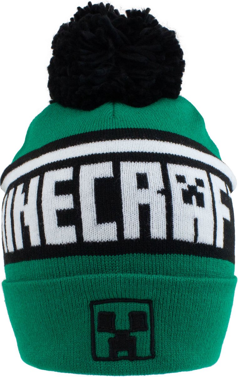 Minecraft - Creeper Logo Groen en Zwart Pomponmuts
