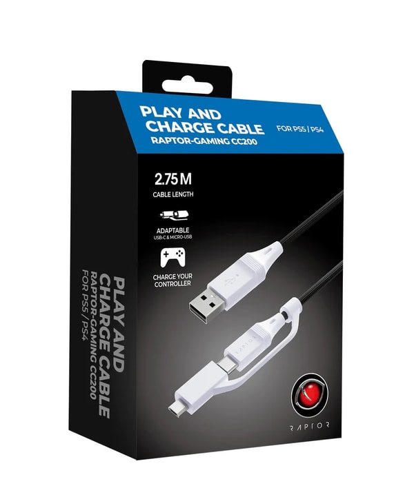 USB-C PLAY & CHARGE CABLE WHITE 2.75M FOR PS5, XBOX SERIES X|S, NINTENDO SWITCH & MOBILE