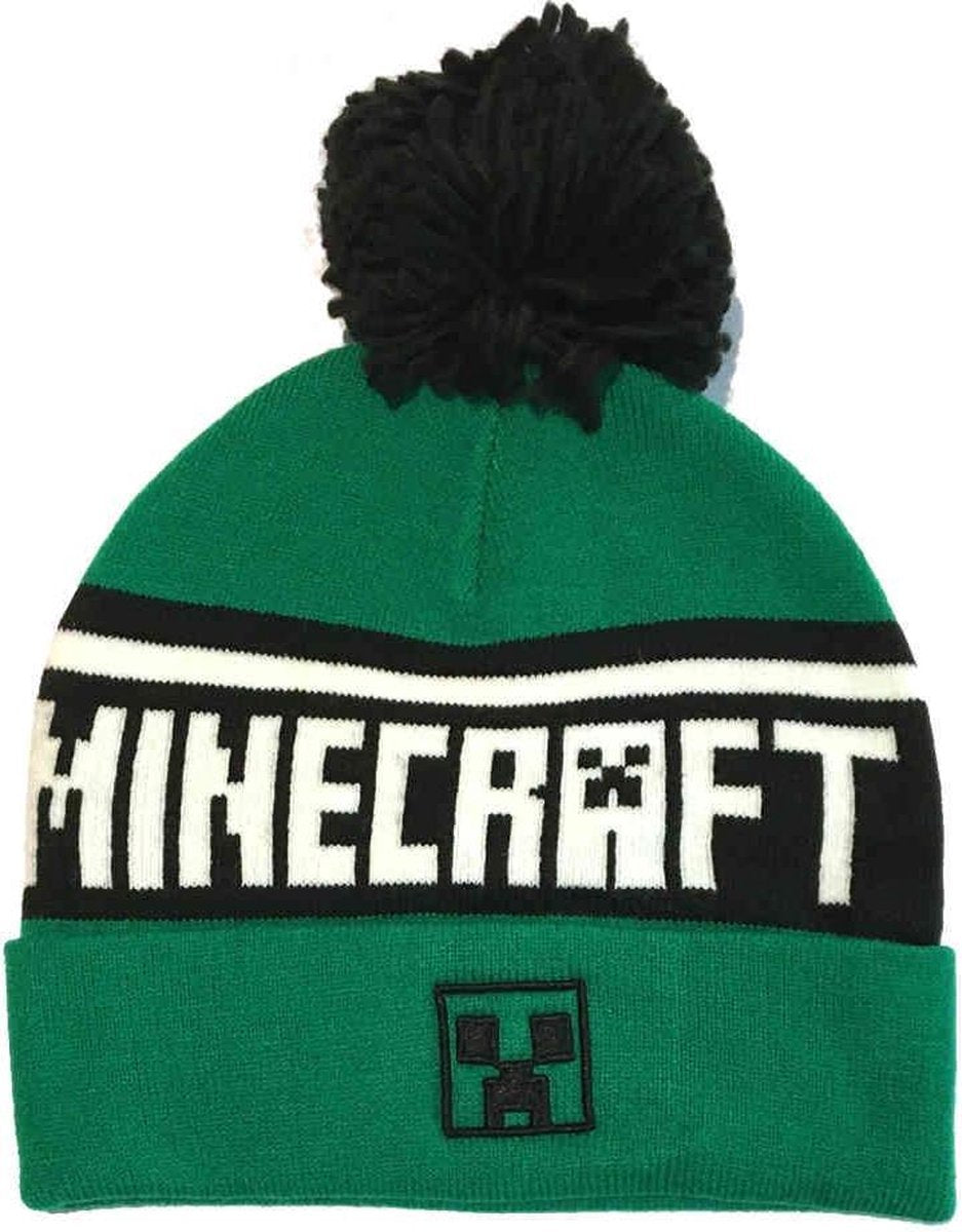 Minecraft - Creeper Logo Groen en Zwart Pomponmuts