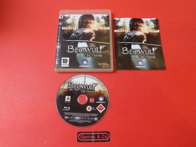 Beowulf game Playstation 3 disc and cover displayed on red background, krasvrij.