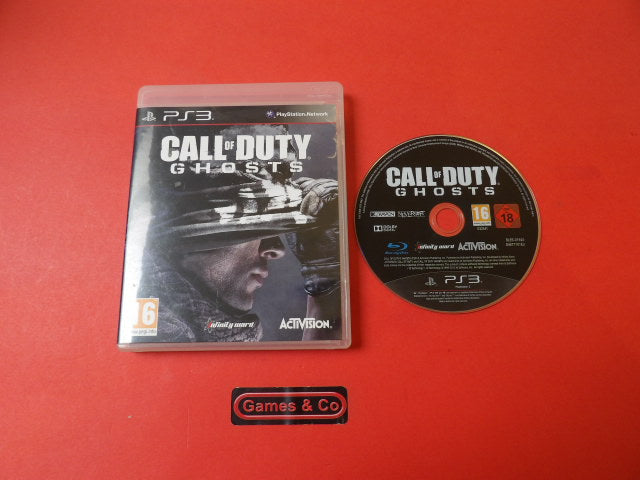 Call of Duty Ghosts Playstation 3 disc and case on a red background, offering a powerful gaming experience.