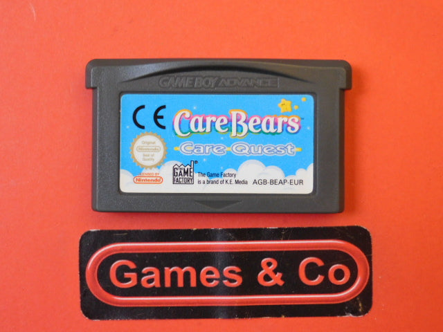 Care Bears Gameboy Advance cartridge on a red background; cartridge only for nostalgic gaming.