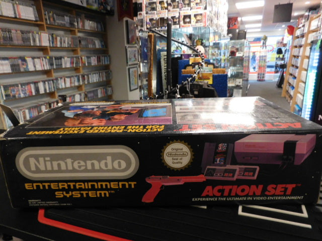 Nintendo NES Action Set console box featuring original Nintendo branding and accessories.