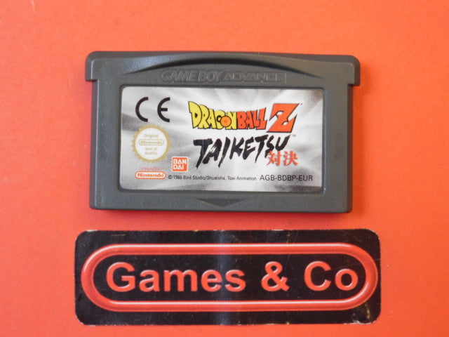 Dragon Ball Z Taiketsu Gameboy Advance cartridge displayed on a red background with the Games & Co logo.