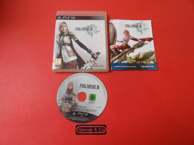 Final Fantasy XIII Playstation 3 disc and case displayed on a red background.