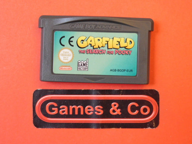 Nintendo Gameboy Advance Garfield cartridge on an orange background with a Games & Co logo.