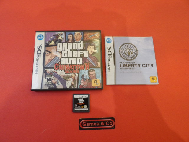 Image of Grand Theft Auto Chinatown Wars Nintendo DS game cartridge and box cover.