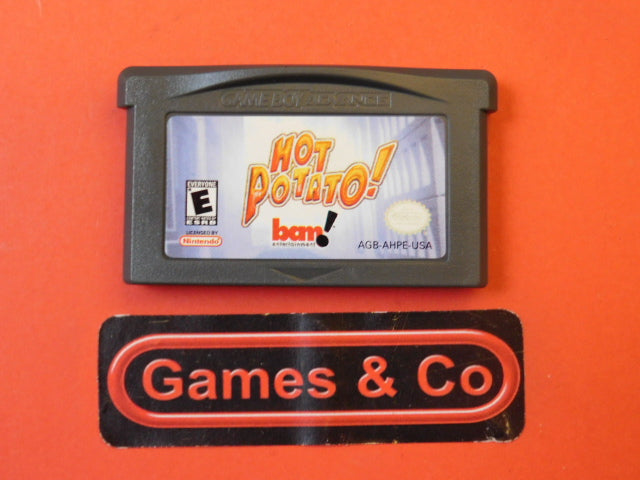 Nintendo Gameboy Advance Hot Potato cartridge on a red background with Games & Co logo.