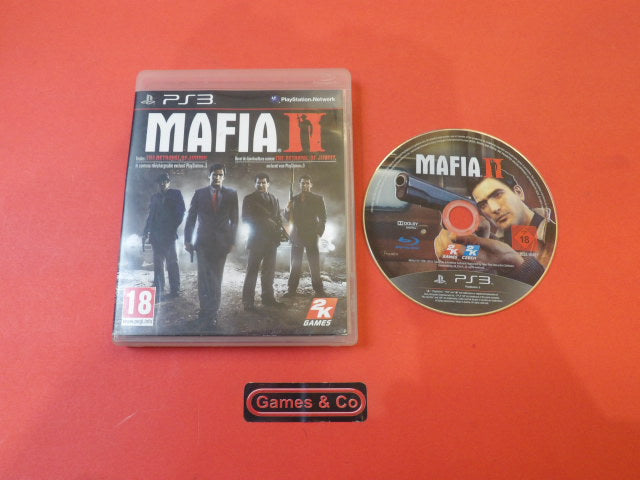 Mafia II Playstation 3 disc packaging and disc on red background, disc is krasvrij.