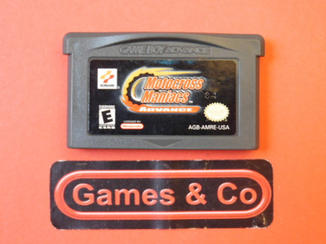Nintendo Gameboy Advance motocross game cartridge on a red background with Games & Co logo.