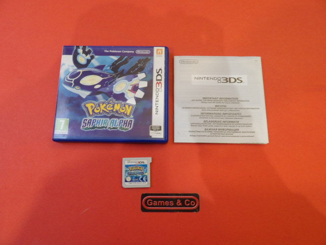 Pokemon Saphir Alpha Nintendo DS game cover and cartridge on a vibrant orange background.