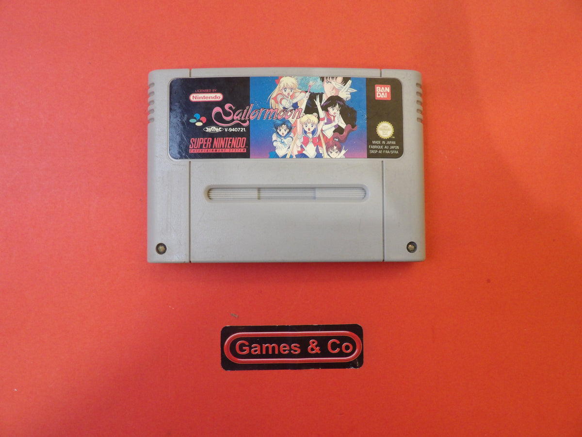 Sailormoon Super Nintendo cartridge on a red background with Games & Co logo.