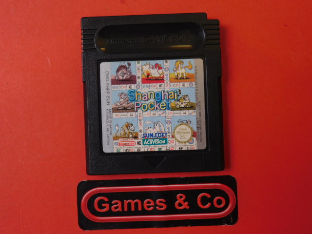 Shanghai Pocket Nintendo Gameboy cartridge on a red background with Games & Co logo.