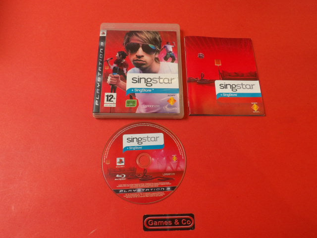 Playstation 3 Singstar game with disc and case on red background, perfect condition for gaming.
