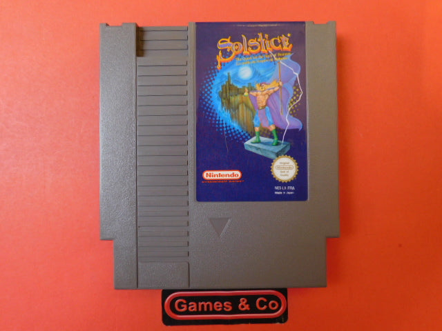 Solstice NES PAL cartridge displayed on a colorful background, highlighting its classic design and label.