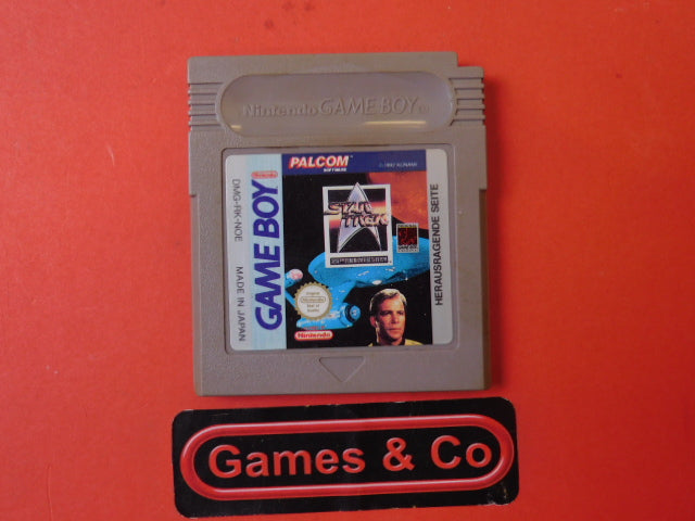 Star Trek Nintendo Gameboy cartridge displayed on an orange background with Games & Co logo.