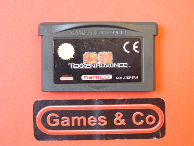 Tekken Advance Gameboy Advance cartridge on a red background with Games & Co logo.
