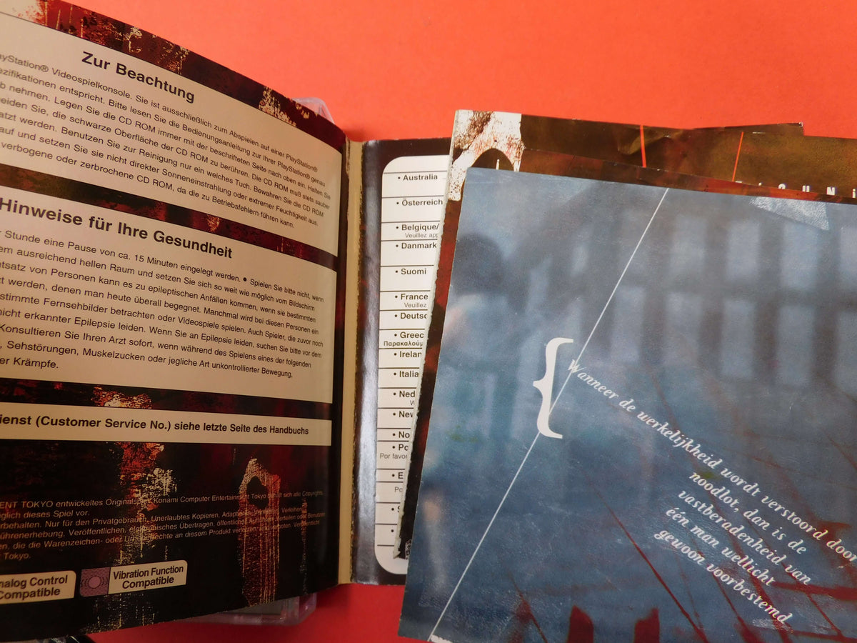 Silent Hill - Playstation 1 game manual showing health and safety notes.