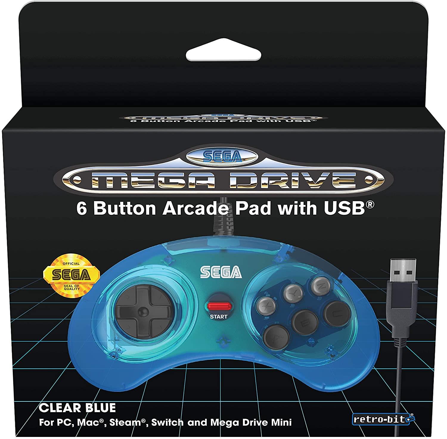 Retro-Bit - Wired Official 6-button Controller for SEGA Mega Drive Mini Blue